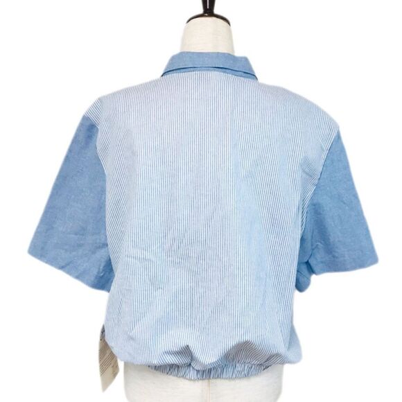 VINTAGE‎ Deadstock 80s 90s Cropped Button Down Shirt Tie Waist Boxy Size XL New - Picture 2 of 12
